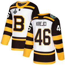 Men's Boston Bruins #46 David Krejci 2019 Stanley Cup Final White Authentic 2019 Winter Classic Bound Stitched Hockey Jersey