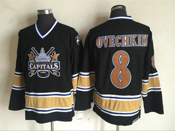Men's Capitals 8 Alex Ovechkin Black CCM NHL Stitched Jersey