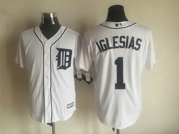 Men's Detroit Tigers #1 Jose Iglesias White Home 2015 MLB Cool Base Jersey