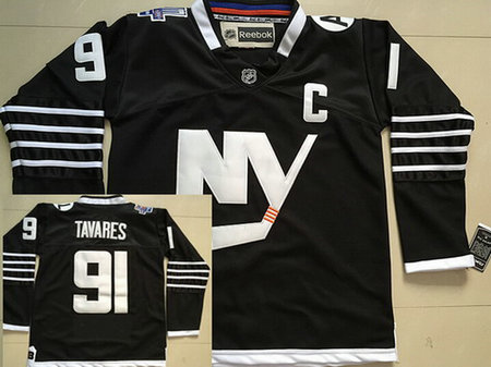Men's New York Islanders #91 John Tavares 2015 Reebok Black Premier Alternate Jersey