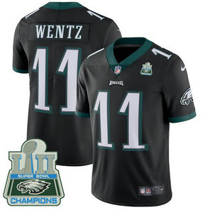 Men's Nike Eagles #11 Carson Wentz Black Alternate Super Bowl LII Champions Stitched NFL Vapor Untouchable Limited Jersey