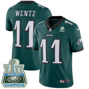 Men's Nike Eagles #11 Carson Wentz Midnight Green Team Color Super Bowl LII Champions Stitched NFL Vapor Untouchable Limited Jersey
