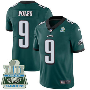 Men's Nike Eagles #9 Nick Foles Midnight Green Team Color Super Bowl LII Champions Stitched NFL Vapor Untouchable Limited Jersey