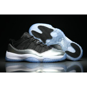 Men Air Jordan 11 Low Silver Black Blue Sole Shoes