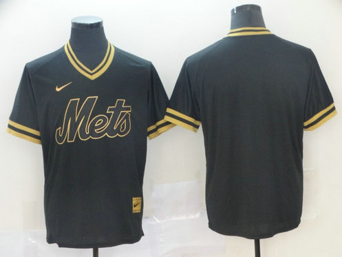 Mets Blank Black Gold Nike Cooperstown Collection Legend V Neck Jersey