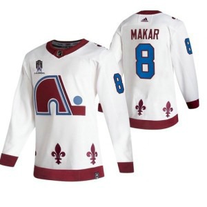 NHL Avalanche 8 Cale Makar White 2022 Stanley Cup Champions Patch Adidas Men Jersey