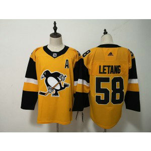 NHL Penguins 58 Kris Letang Yellow Alternate Adidas Men Jersey