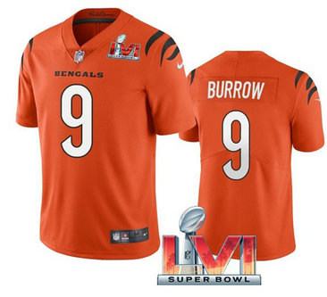 Nike Bengals 9 Joe Burrow Orange 2022 Super Bowl LVI Vapor Limited Jersey