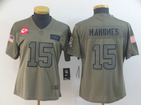Nike Chiefs 15 Patrick Mahomes 2019 Olive Women Salute To Service Limited Jersey
