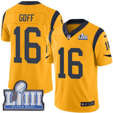 Nike Rams #16 Jared Goff Gold Youth 2019 Super Bowl LIII Color Rush Limited Jersey
