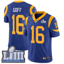 Nike Rams #16 Jared Goff Royal Youth 2019 Super Bowl LIII Vapor Untouchable Limited Jersey