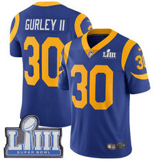 Nike Rams #30 Todd Gurley II Royal Youth 2019 Super Bowl LIII Vapor Untouchable Limited Jersey