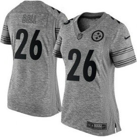 Nike Steelers 26 Le'Veon Bell Gray Women Stitched NFL Limited Gridiron Gray Jersey