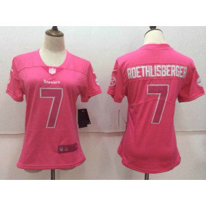 Nike Steelers 7 Ben Roethlisberger Pink Stitched NFL Limited Rush Fashion Women Jersey