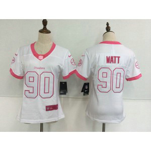 Nike Steelers 90 T.J. Watt White Pink Stitched NFL Limited Rush Fashion Women Jersey