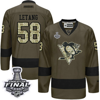 Penguins #58 Kris Letang Green Salute to Service 2017 Stanley Cup Final Patch Stitched NHL Jersey