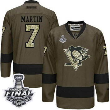 Penguins #7 Paul Martin Green Salute to Service 2017 Stanley Cup Final Patch Stitched NHL Jersey