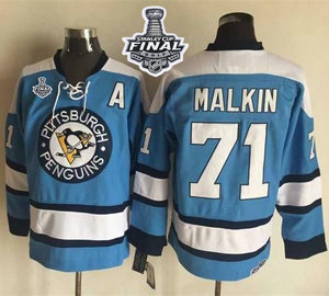 Penguins #71 Evgeni Malkin Blue Alternate CCM Throwback 2017 Stanley Cup Final Patch Stitched NHL Jersey