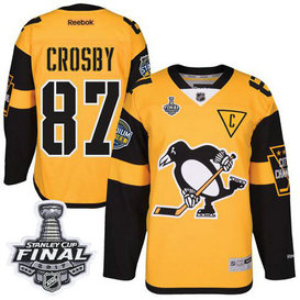 Penguins #87 Sidney Crosby Gold 2017 Stadium Series Stanley Cup Final Patch Stitched NHL Jersey