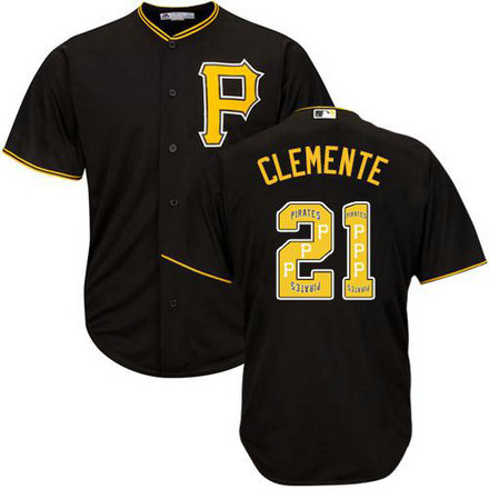 Pirates #21 Roberto Clemente Black Team Logo Fashion Stitched Baseball Jersey