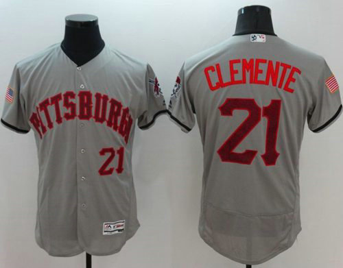 Pirates #21 Roberto Clemente Grey Fashion Stars & Stripes Flexbase Authentic Stitched Baseball Jersey