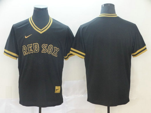 Red Sox Blank Black Gold Nike Cooperstown Collection Legend V Neck Jersey