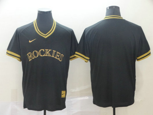 Rockies Blank Black Gold Nike Cooperstown Collection Legend V Neck Jersey