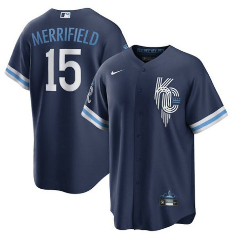 Royals 15 Whit Merrifield Navy Nike 2022 City Connect Cool Base Jersey