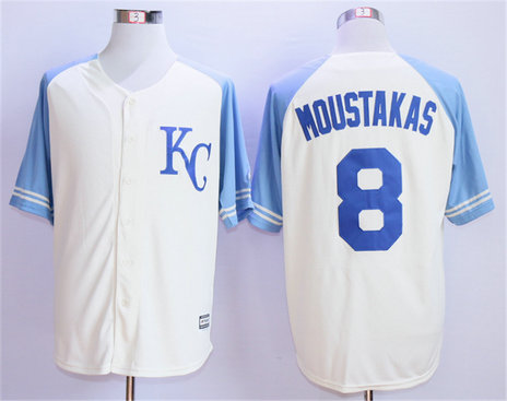 Royals 8 Mike Moustakas Cream Throwback Cool Base Jersey