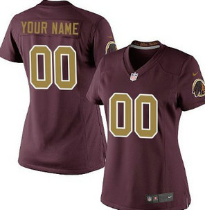 Women's Nike Washington Redskins Customized Red With Gold Limited Jersey