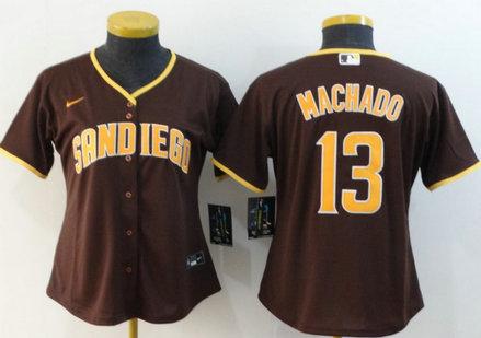 Women MLB Nike San Diego Padres #13 Manny Machado Brown Cool Base Jersey