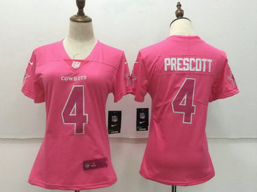 Women Nike Cowboys #4 Prescott Pink Stitched NFL Limited Rush Jersey