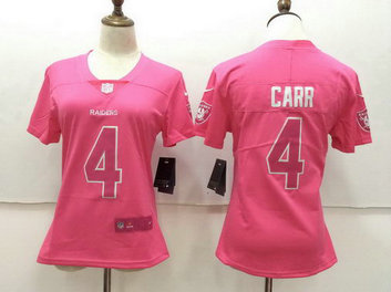 Women Nike Raiders #4 Derek Carr Pink Stitched NFL Limited Rush Jersey
