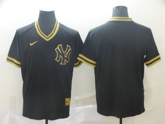 Yankees Blank Black Gold Nike Cooperstown Collection Legend V Neck Jersey
