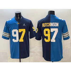 & NCAA Wolverines & Lions 97 Aidan Hutchinson Blue Navy Split Vapor Limited Men Jersey