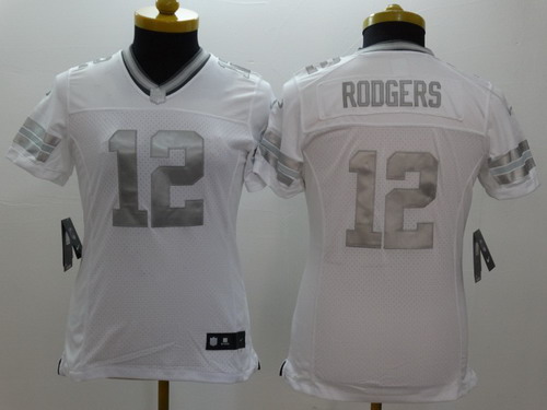 Nike Green Bay Packers #12 Aaron Rodgers Platinum White Limited Womens Jersey