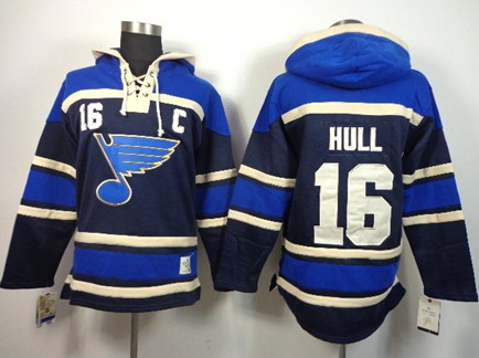 Old Time Hockey St. Louis Blues #16 Brett Hull Navy Blue Hoodie
