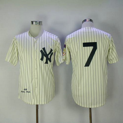 1951 Yankees #7 Mickey Mantle Cream Throwback Stitched Baseball Jersey