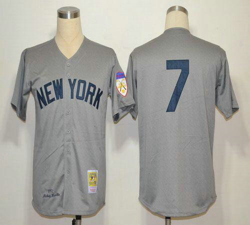 1951 Yankees #7 Mickey Mantle Grey Throwback Stitched Baseball Jersey