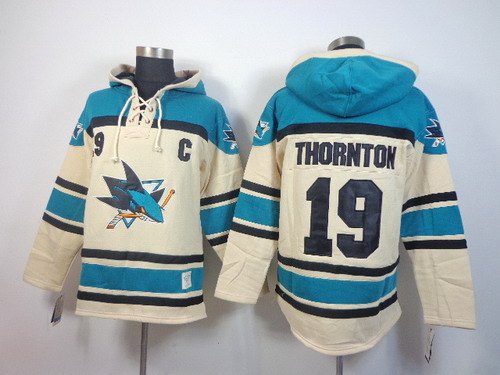 Old Time Hockey San Jose Sharks #19 Joe Thornton Cream Hoodie