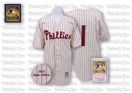 Philadelphia Phillies #1 Richie Ashburn 1950 White Pinstripe Thorwback Jersey 