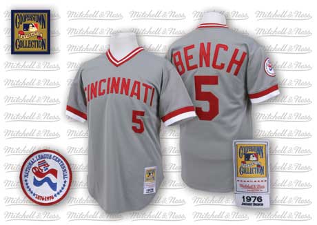 Cincinnati Reds #5 Johnny Bench 1976 Grey Throwback Jersey