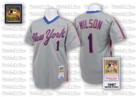 New York Mets #1 Mookie Wilson 1987 Gray Throwback Jersey 