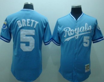 Kansas City Royals #5 George Brett Light Blue Throwback Jersey