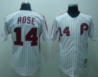 Philadelphia Phillies #14 Rose White Pinstripe Throwback Jersey 