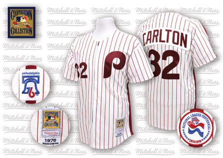 Philadelphia Phillies #32 Steve Carlton White Pinstripe Throwback Jersey 