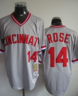 Cincinnati Reds #14 Rose Gray Throwback Jersey 