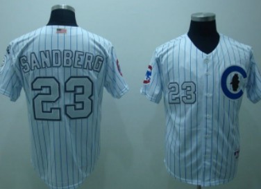 Chicago Cubs #23 Ryne Sandberg White With Three Patch Jersey 