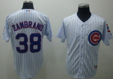 Chicago Cubs #38 Carlos Zambrano White Pinstripe Jersey 