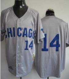 Chicago Cubs #14 Ernie Banks Gray Throwback Jersey 